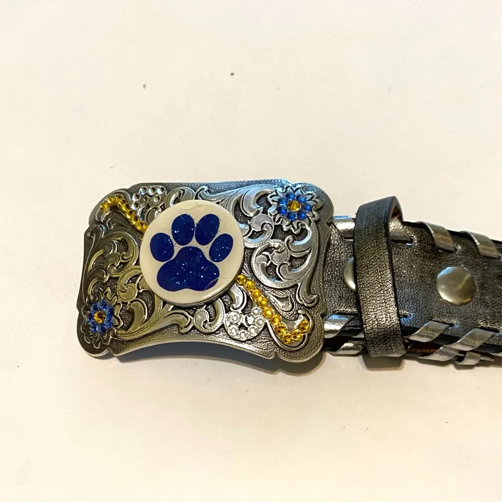 Stylish Gray and Blue Genuine Leather Women's Belt